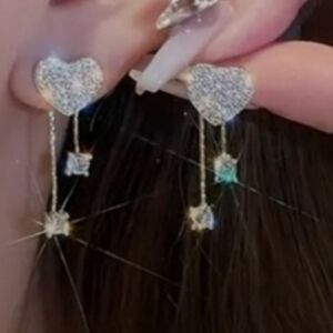 DAINTY Rhinestone Hearts dangle earrings NEW in package Elegant Beautiful Formal